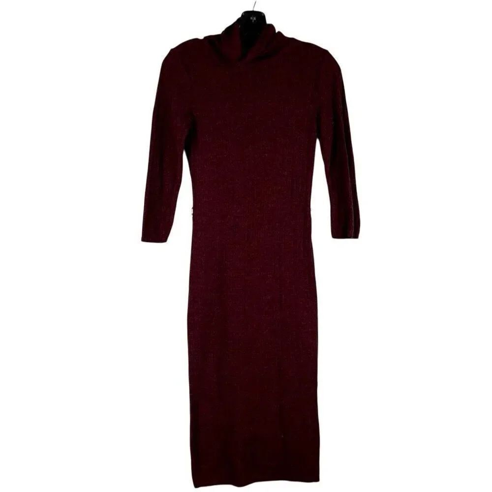 Worthington Burgundy Ribbed Knit Pullover Turtleneck Sweater Dress XS
